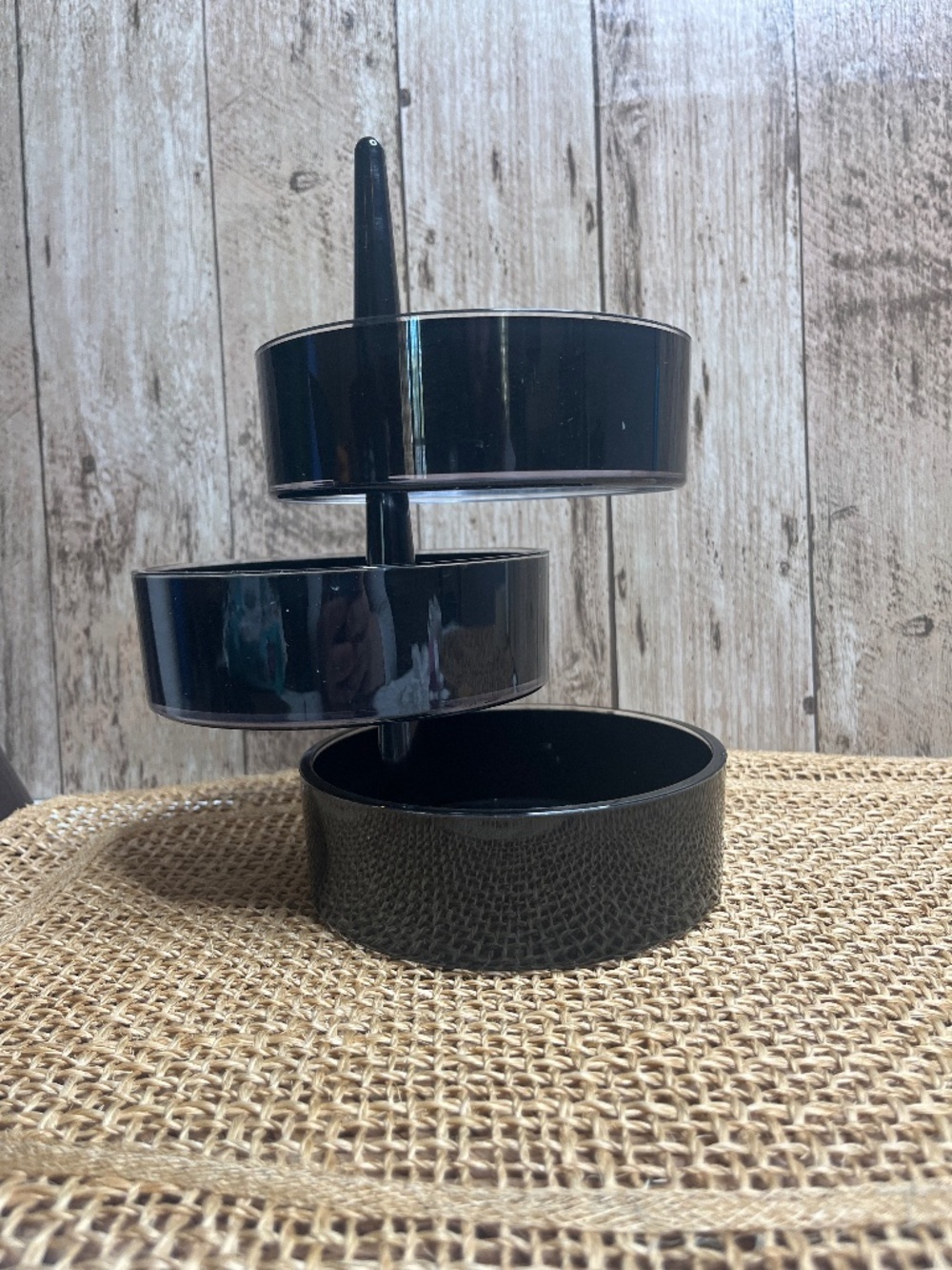 Vintage Black 3-Tier Rotating Organizer Carousel Desk Storage Caddy 9.25”